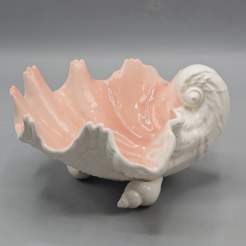 Vintage Fitz Floyd Beach Sea Shell Pink Footed Bowl Dish Ceramic Open Shell